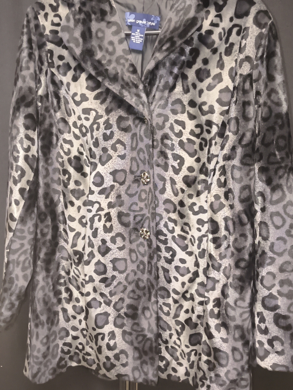 Susan Graver Gray Snow Leopard Print Coat